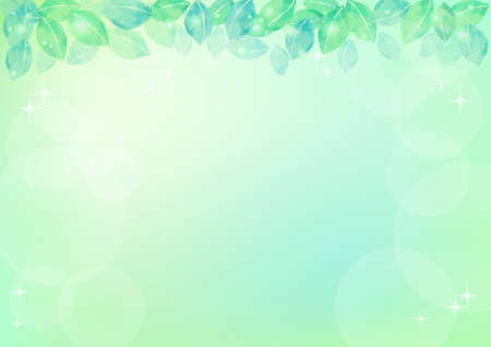 Green abstract background with watercolor leavesの写真素材