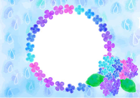 Watercolor hydrangea and rain frameの写真素材