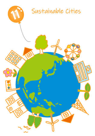 Simple Touch Illustration of Urban Development (Northern Hemisphere) 11のイラスト素材