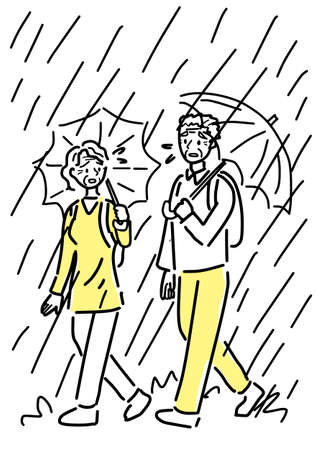Elderly couple evacuating in stormのイラスト素材
