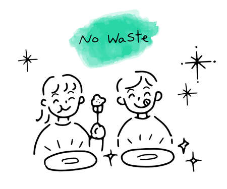 Simple illustration of a child eating a mealのイラスト素材