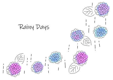 Hydrangea and rain simple touchline illustrationの写真素材