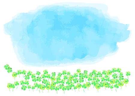 Watercolor four-leaf clover and blue skyの写真素材