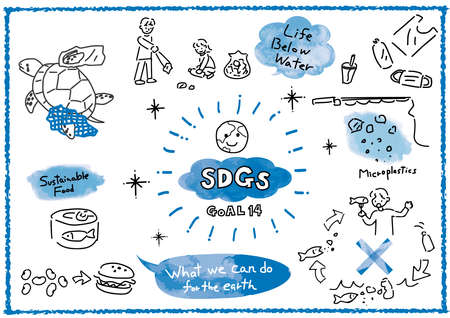 Sustainable Development LIFE BELOW WATER image hand drawn set 14のイラスト素材