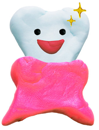 3d clay art smiley face tooth and healthy gumsの写真素材