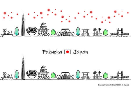 hand drawing cityscape FUKUOKA prefecture with covid-19のイラスト素材