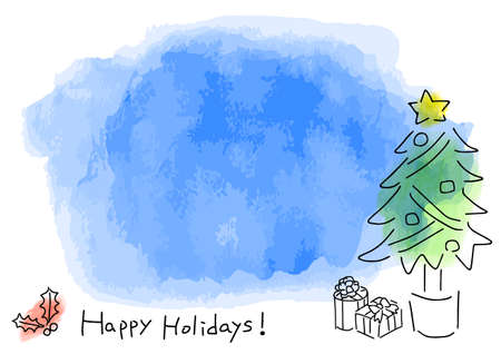 Christmas tree and Happy holidays illustration frameのイラスト素材