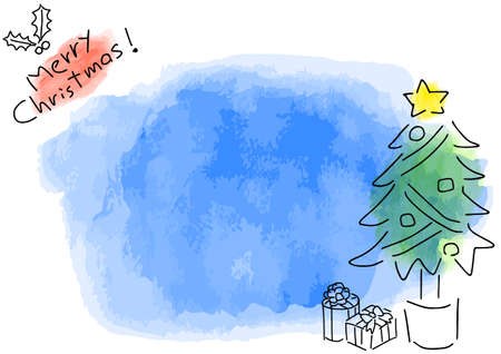 Christmas tree simple illustration and Merry Christmas frameのイラスト素材