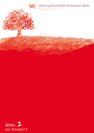 Sustainable Development Goals GOAL1 image watercolor tree and meadow frameの写真素材