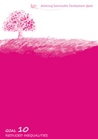 Sustainable Development Goals GOAL10 image watercolor tree and meadow frameの写真素材