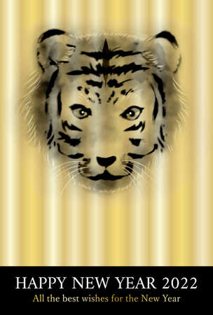 Ink painting Tiger and Tiger Stripes background New Year Card 2022 verticalの写真素材