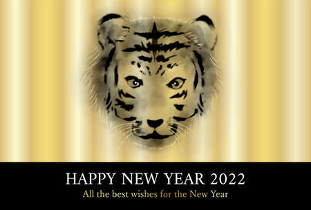Ink painting Tiger and Tiger Stripes background New Year Card template 2022の写真素材