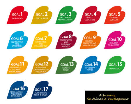 Sustainable Development Goals image English and cherry blossom flower petal CMYK specified color icon setのイラスト素材