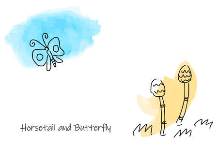 Horsetail and Butterfly in Spring frameのイラスト素材
