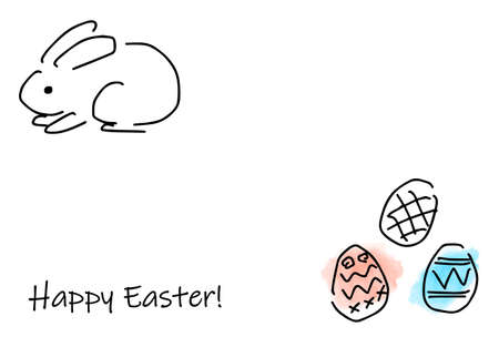 Easter Bunny and Easter Egg simple drawing illustrationのイラスト素材