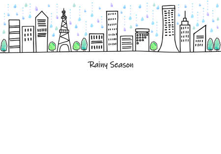 hand drawing cityscape JAPAN in Rainy seasonの写真素材