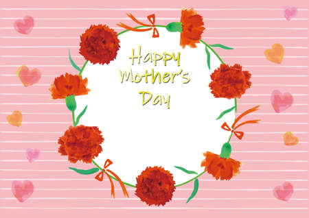 watercolor carnation mothers day frameのイラスト素材