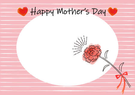simple line art red carnation mothers day photo frameのイラスト素材