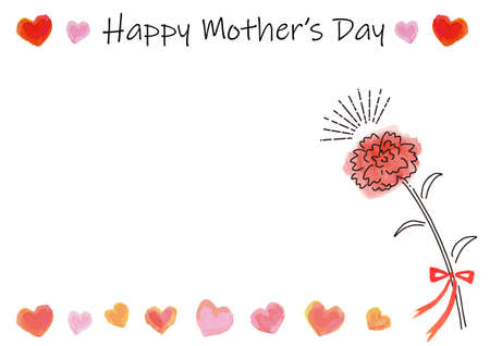 simple line art carnation and hearts mothers day illustrationのイラスト素材