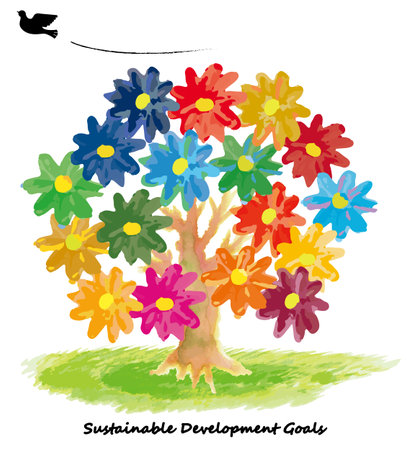 SDGs 17 Watercolor Flowers and Peace Dovesのイラスト素材