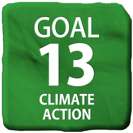 A green square sign with the text GOAL 13 CLIMATE ACTIONの写真素材