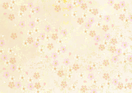 Japanese style beige background material with cherry blossoms, gold leaf and Japanese paperの写真素材