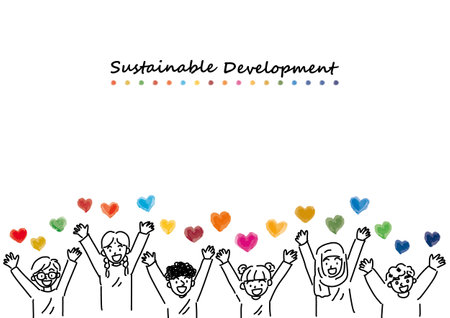 <p>CMYK simple line drawing of SDGs image heart and children around the world</p>のイラスト素材