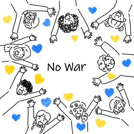 People of the world and Ukrainian color heart frameのイラスト素材