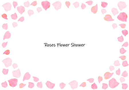 Watercolor hand drawn pink petal circle frameのイラスト素材