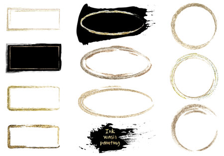 Golden glitter and ink framesetのイラスト素材