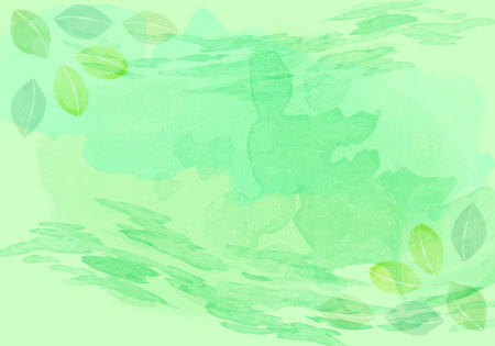 Green abstract background with watercolor leavesのイラスト素材