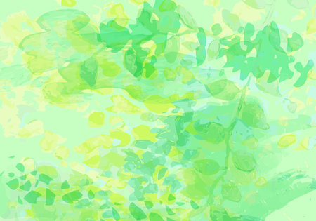 Watercolor hand drawn leaves and green abstract backgroundのイラスト素材