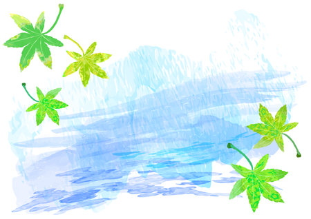 Watercolor frame with summer blue maple and water imageの写真素材
