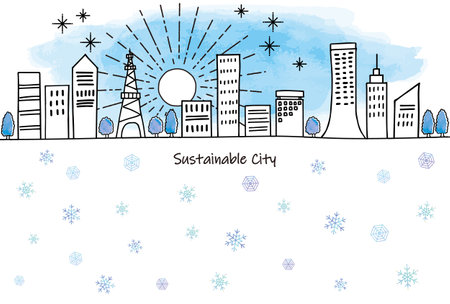 Winter ecotourism image tourist cityscape and snowのイラスト素材
