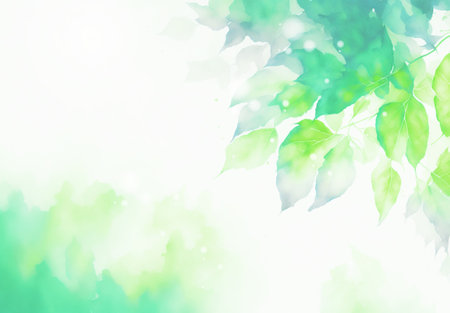 Watercolor style green leaves and abstract background (AI illustration)の素材