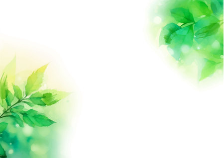 Watercolor style green leaves and abstract background (AI illustration)の素材