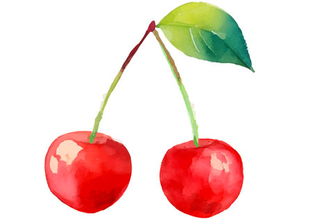 Watercolor style peach and leaf vector illustration (AI illustration)の素材