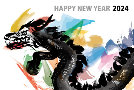 SDGs image ink dragon New Year's card template 2024 (horizontal)の写真素材