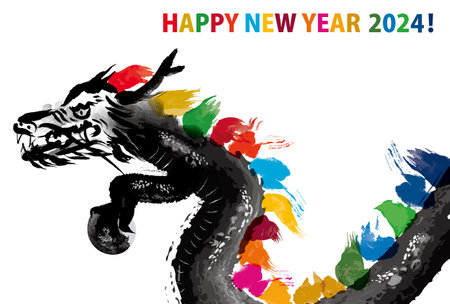 SDGs image ink dragon New Year's card template 2024 (horizontal)の写真素材