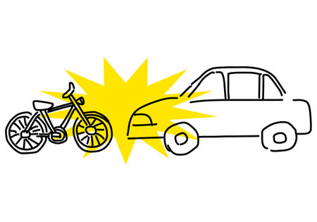 car and bicycle traffic accident hand drawing illustrationのイラスト素材