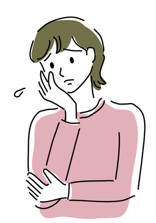 Simple line drawing illustration of a woman in distressのイラスト素材