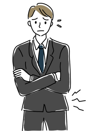 Simple line drawing illustration of a businessman with painful back painのイラスト素材