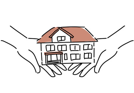 house model and hands hand drawing illustration, vectorのイラスト素材
