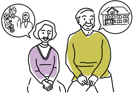 Simple line drawing illustration of an elderly couple consulting about inheritanceのイラスト素材