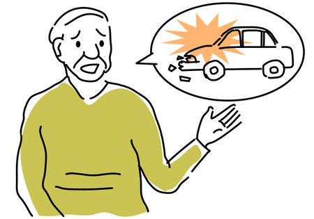 Simple line drawing illustration of elderly people consulting about traffic accidentsのイラスト素材