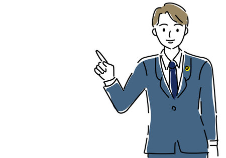 Simple line drawing illustration of a male lawyer pointingのイラスト素材