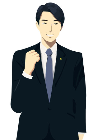 Male lawyer in guts pose flat color illustrationのイラスト素材