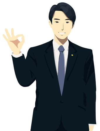 Stylish male lawyer flat collar with OK signのイラスト素材