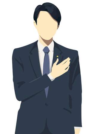 Businessman flat color stylish illustration with hands on chestのイラスト素材
