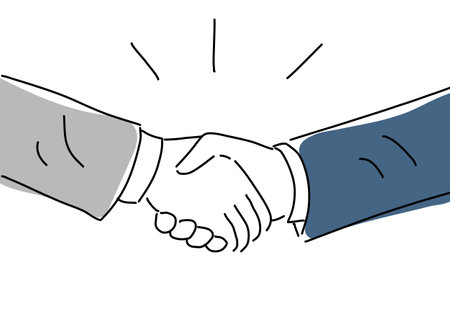 Simple line drawing illustration of hands in a shaking suitのイラスト素材